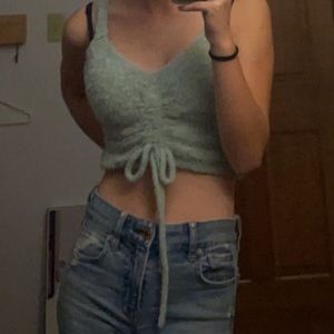 Blue fuzzy scrunch tank top!